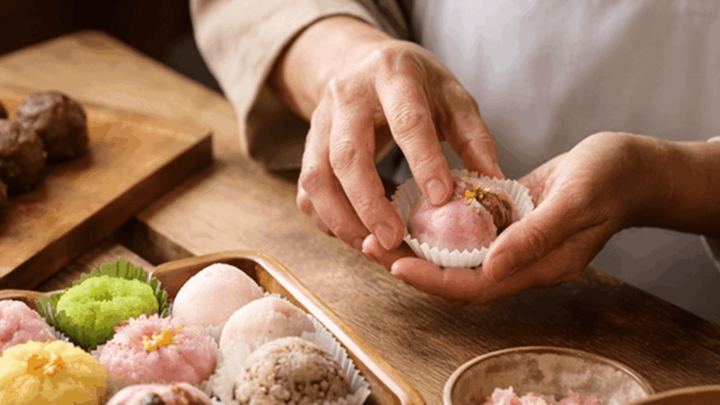 和菓子を手作りしている