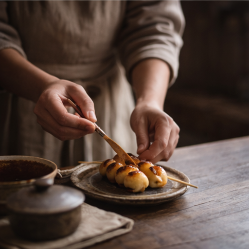 だんごを盛り付ける手