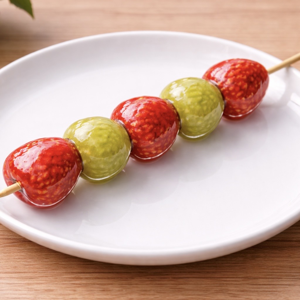 ミックス飴　いちごとマスカット（皿に乗っている）