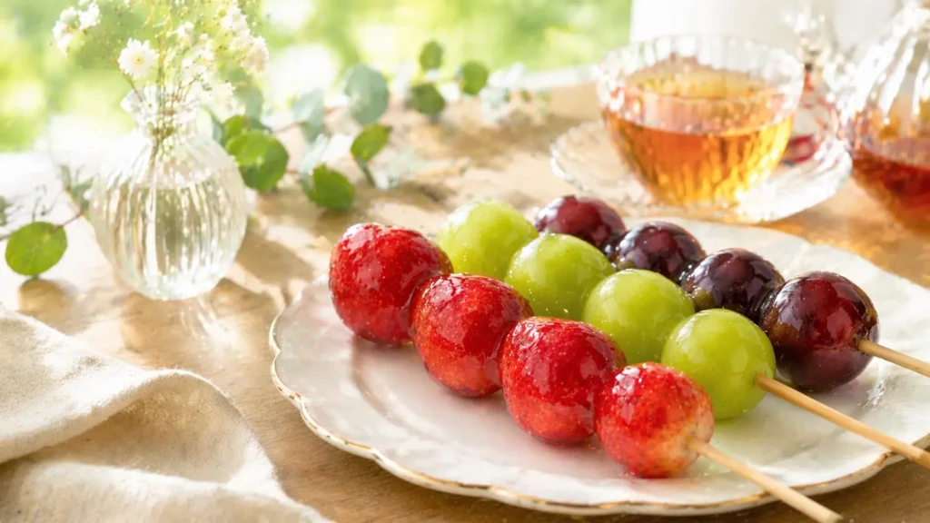 紅茶とともにフルーツ飴を楽しむティータイムの様子