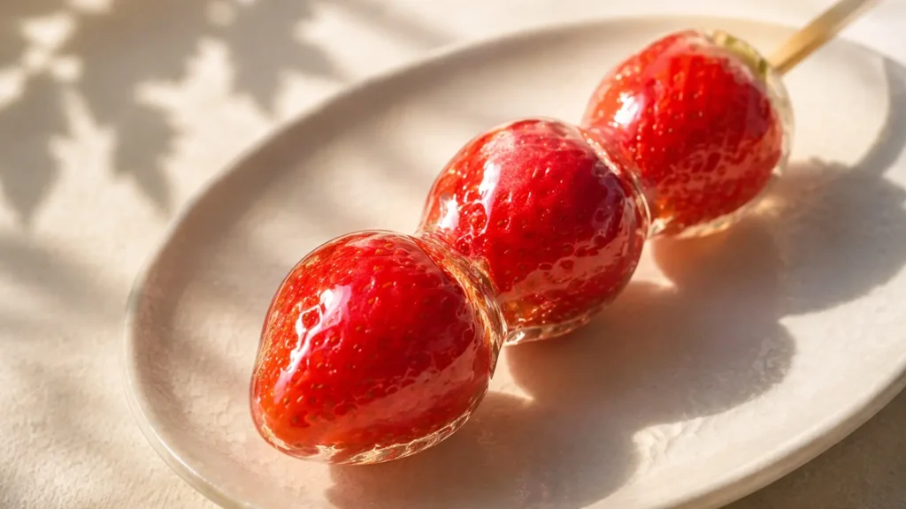 皿に盛られたいちご飴