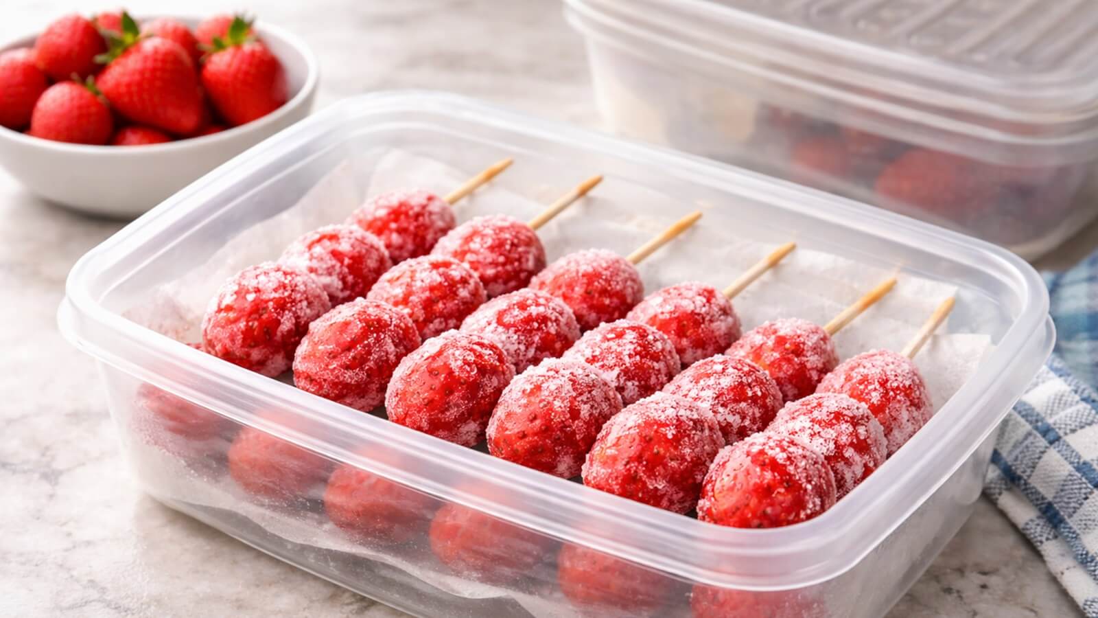 冷凍保存された状態のいちご飴