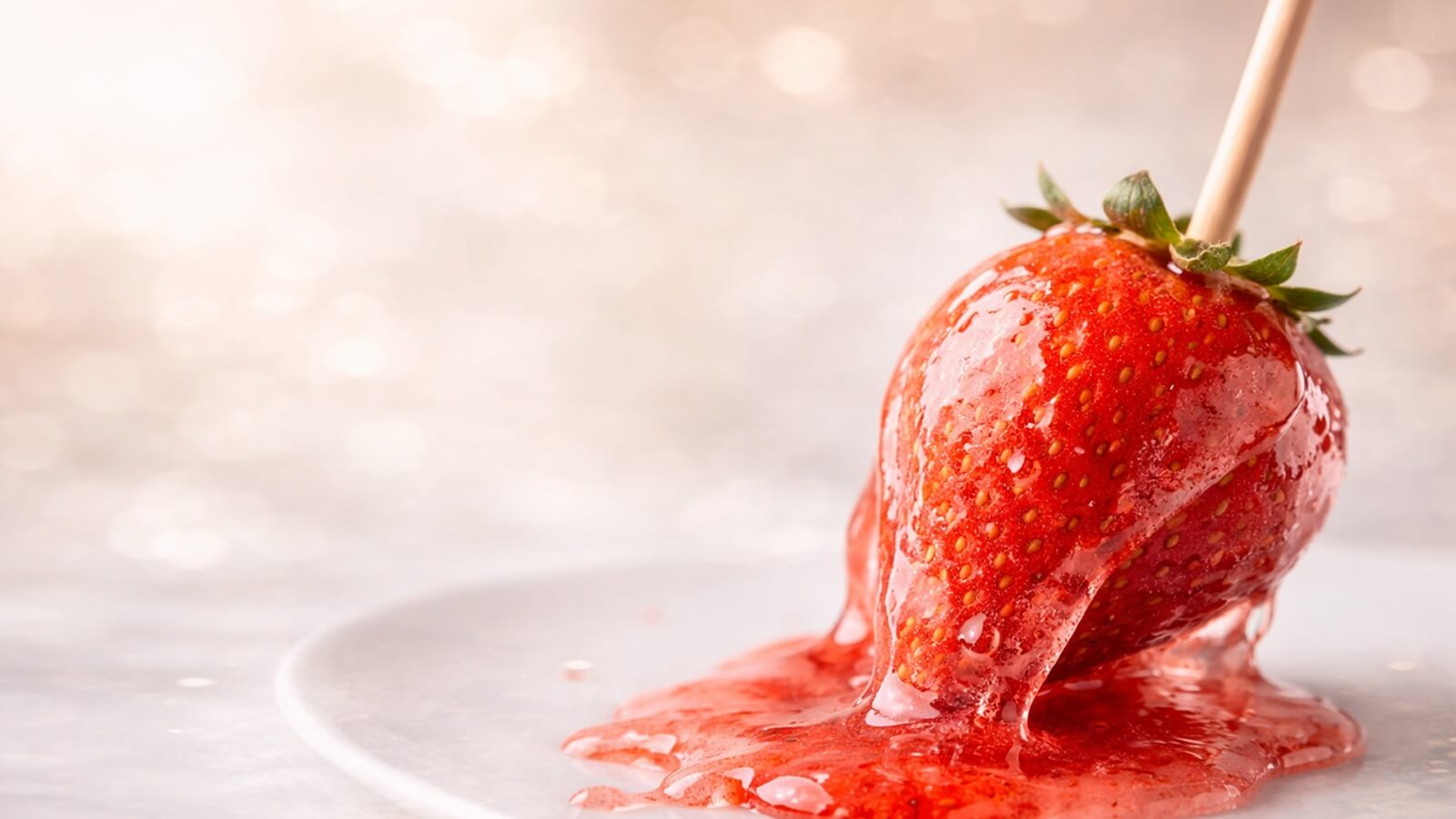 溶けてやわらかくなったいちご飴の様子