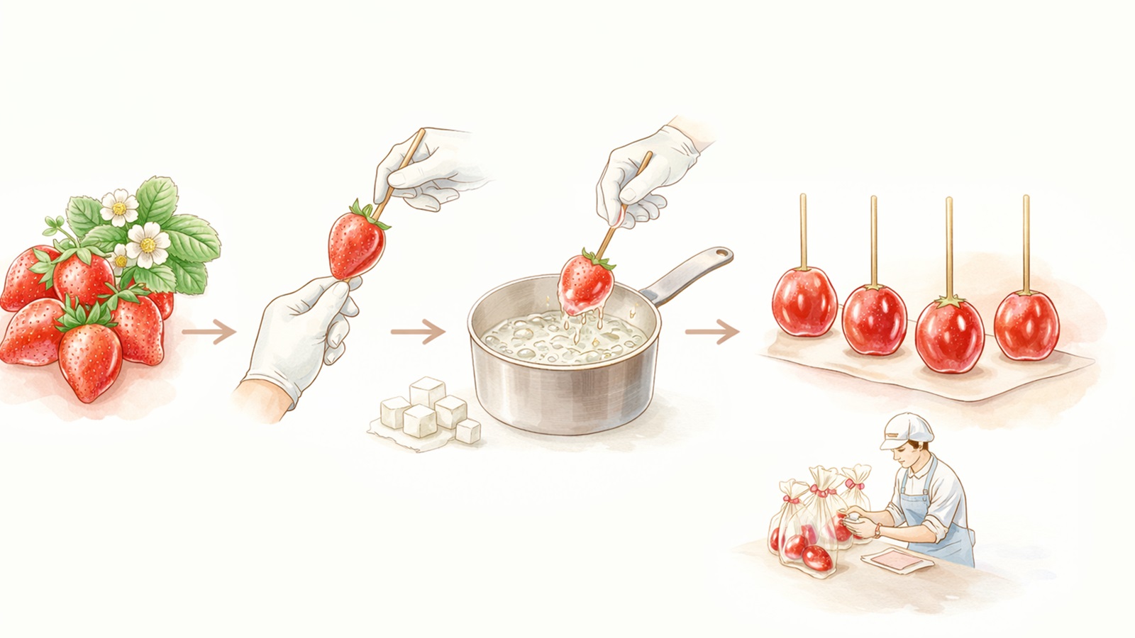 いちご飴ができるまでの工程
