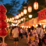 夏祭りの縁日で親しまれるフルーツ飴のイメージ